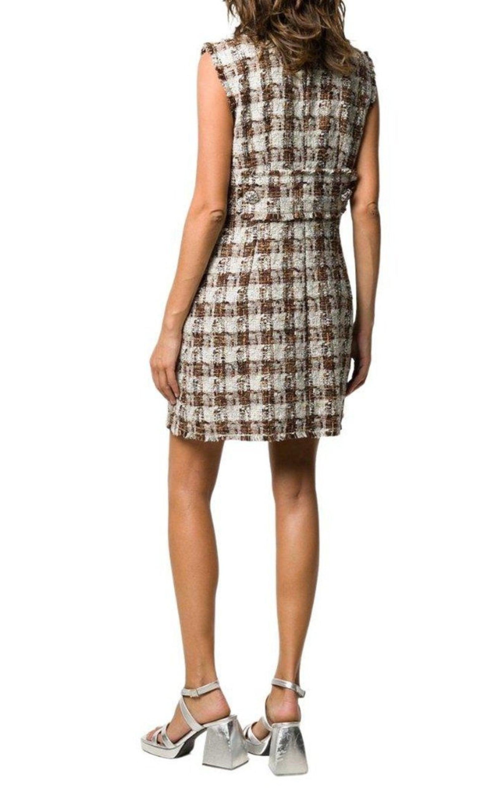 Embellished Checked Tweed Shift Dress Dolce & Gabbana