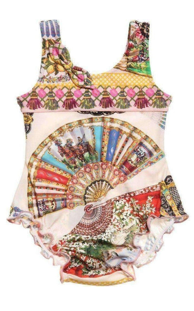 Fan Print One Piece Kids Swimsuit Dolce & Gabbana