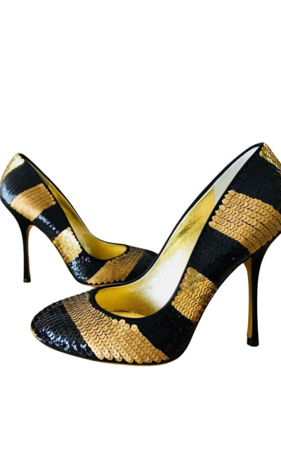 Leather Sequin Striped Pumps Dolce & Gabbana