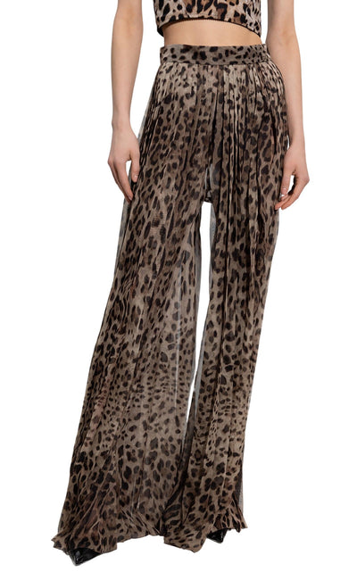 Leopard Print Wide Chiffon Pants Dolce & Gabbana