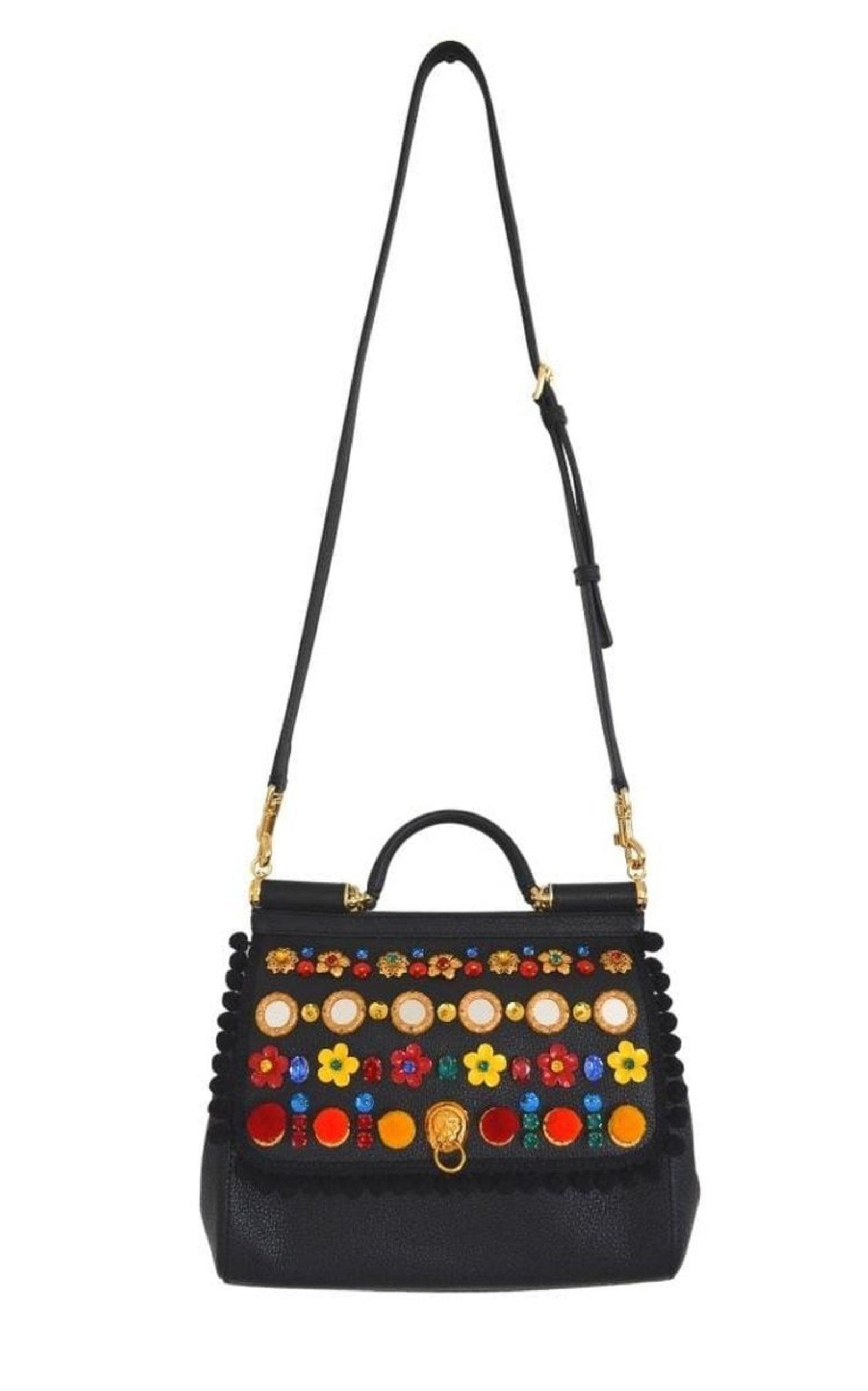 Sicily In Raffia Shoulder Leather Bag Dolce & Gabbana