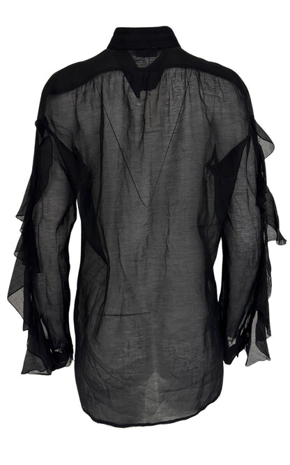 Dries Van Noten Black Ruffle Cotton Silk Blend Shirt - Runway Catalog