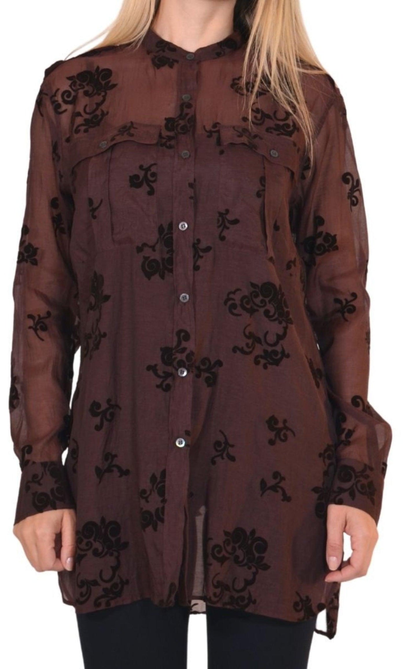  Dries Van NotenBurgundy Floral Silk Blend Shirt - Runway Catalog