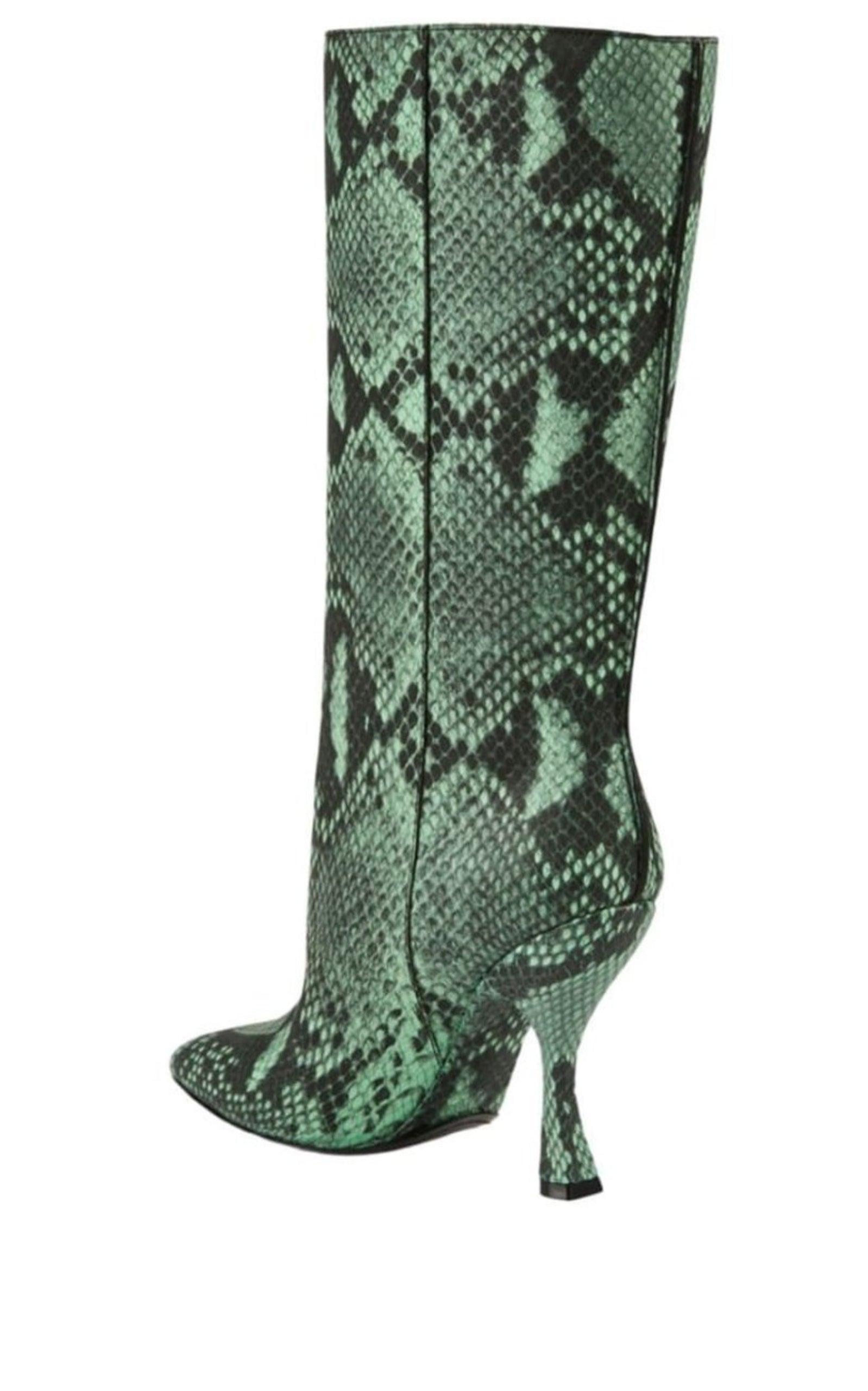 Green 100 Snake Print Leather Boots Dries Van Noten