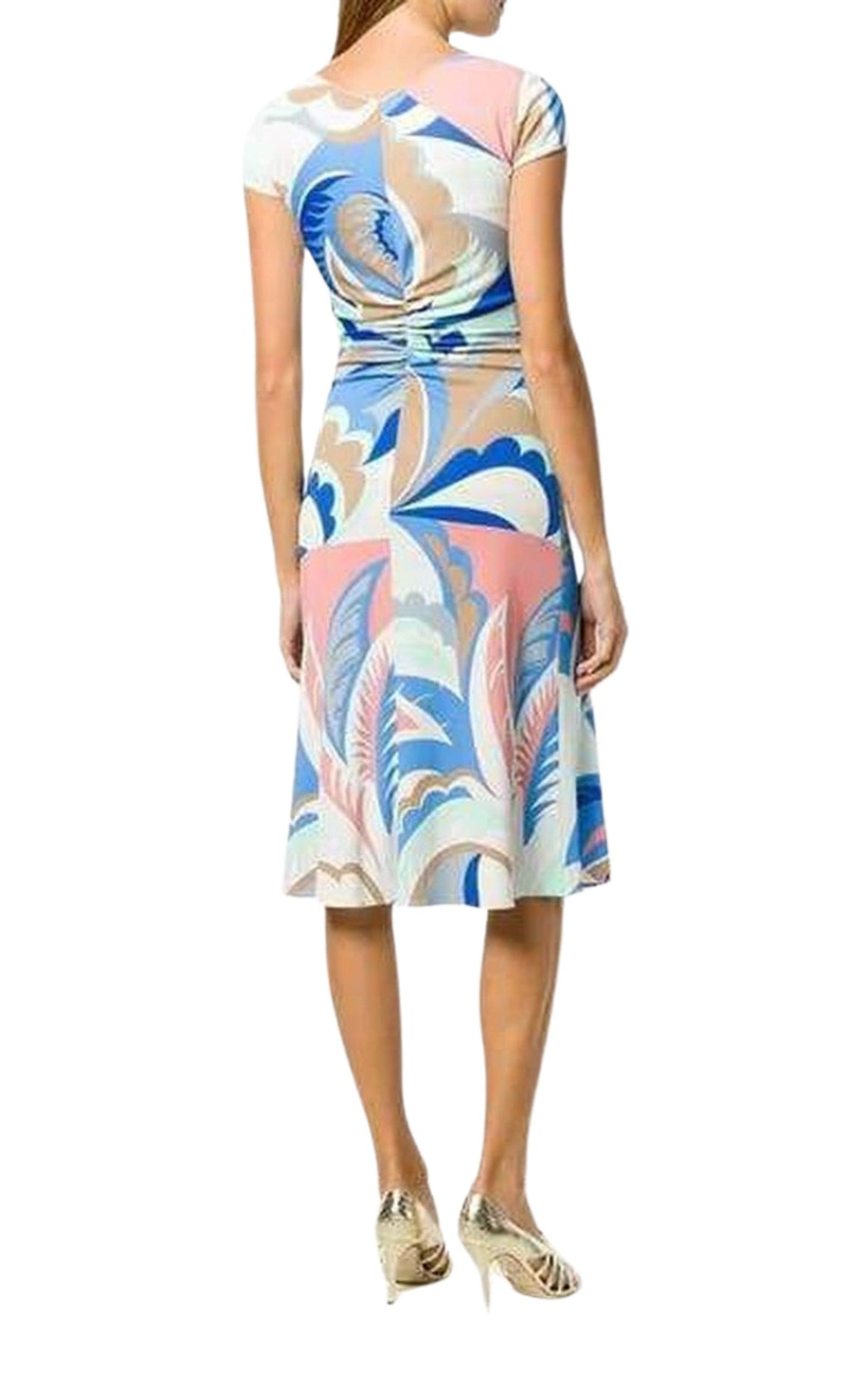 Emilio Pucci Blue Acapulco Print Gathered Silk Blend Dress