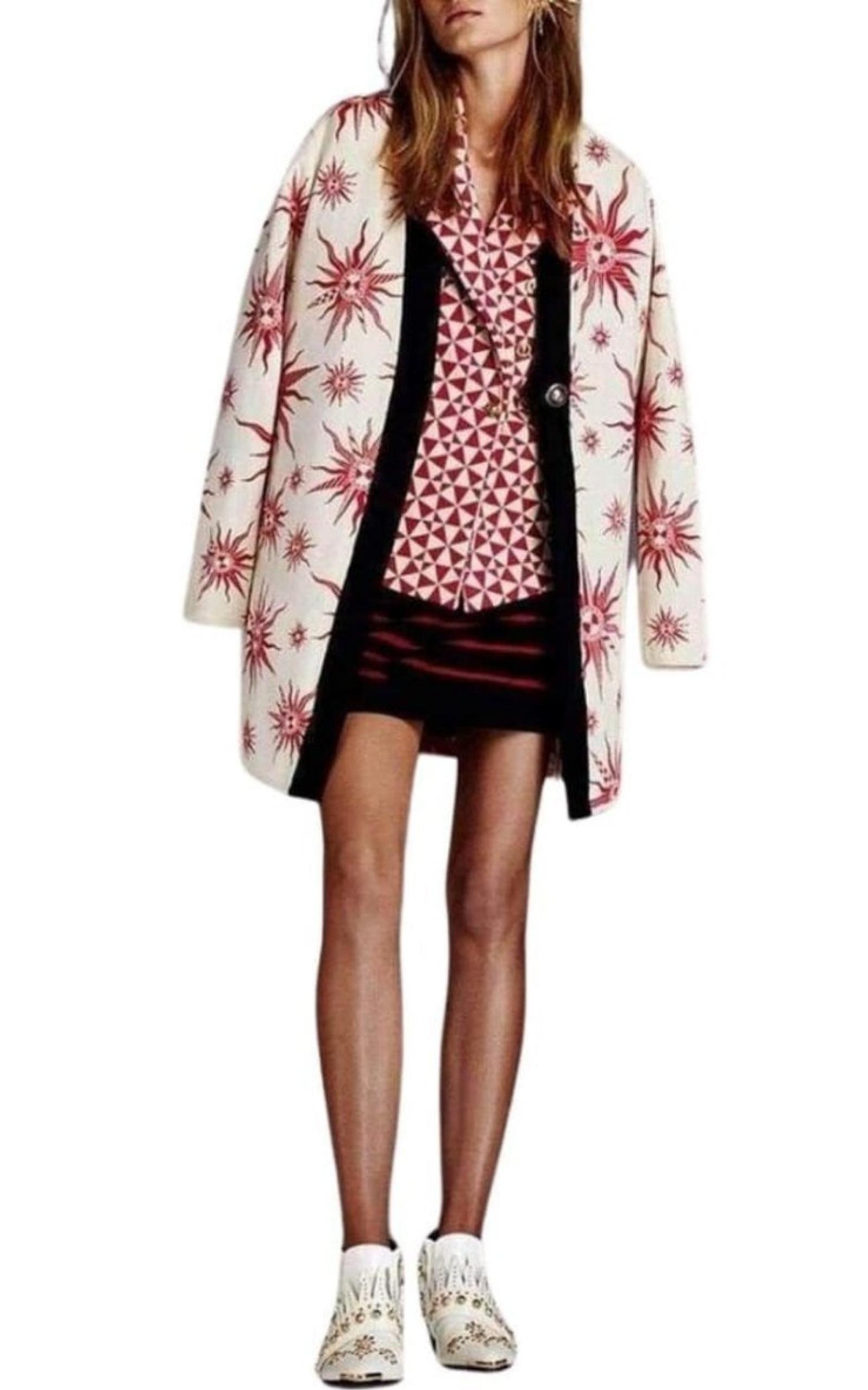 Knit Star Ivory Red Caban Coat Fausto Puglisi