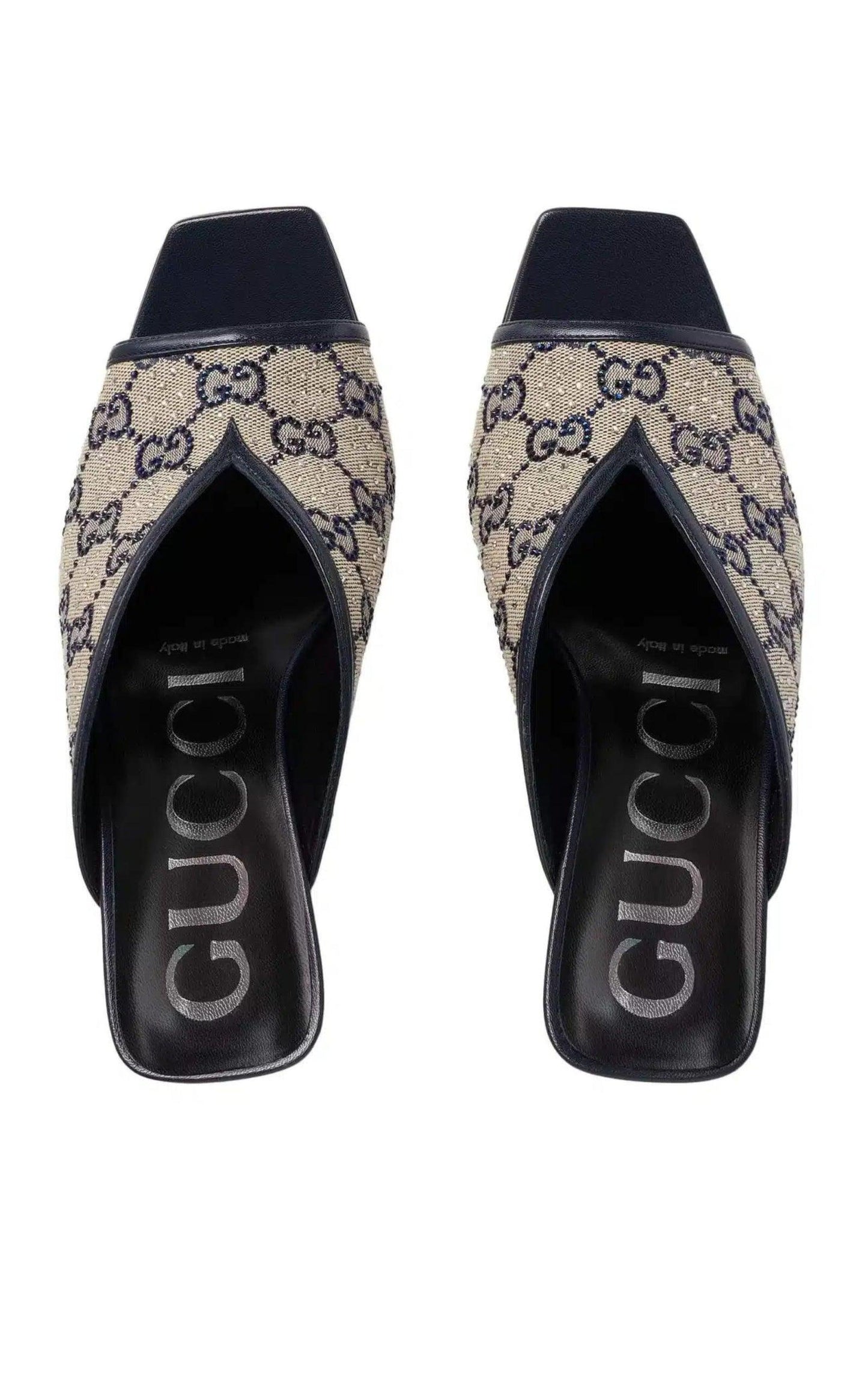 Beige GG Supreme Canvas Crystal Embellishment Mules Gucci