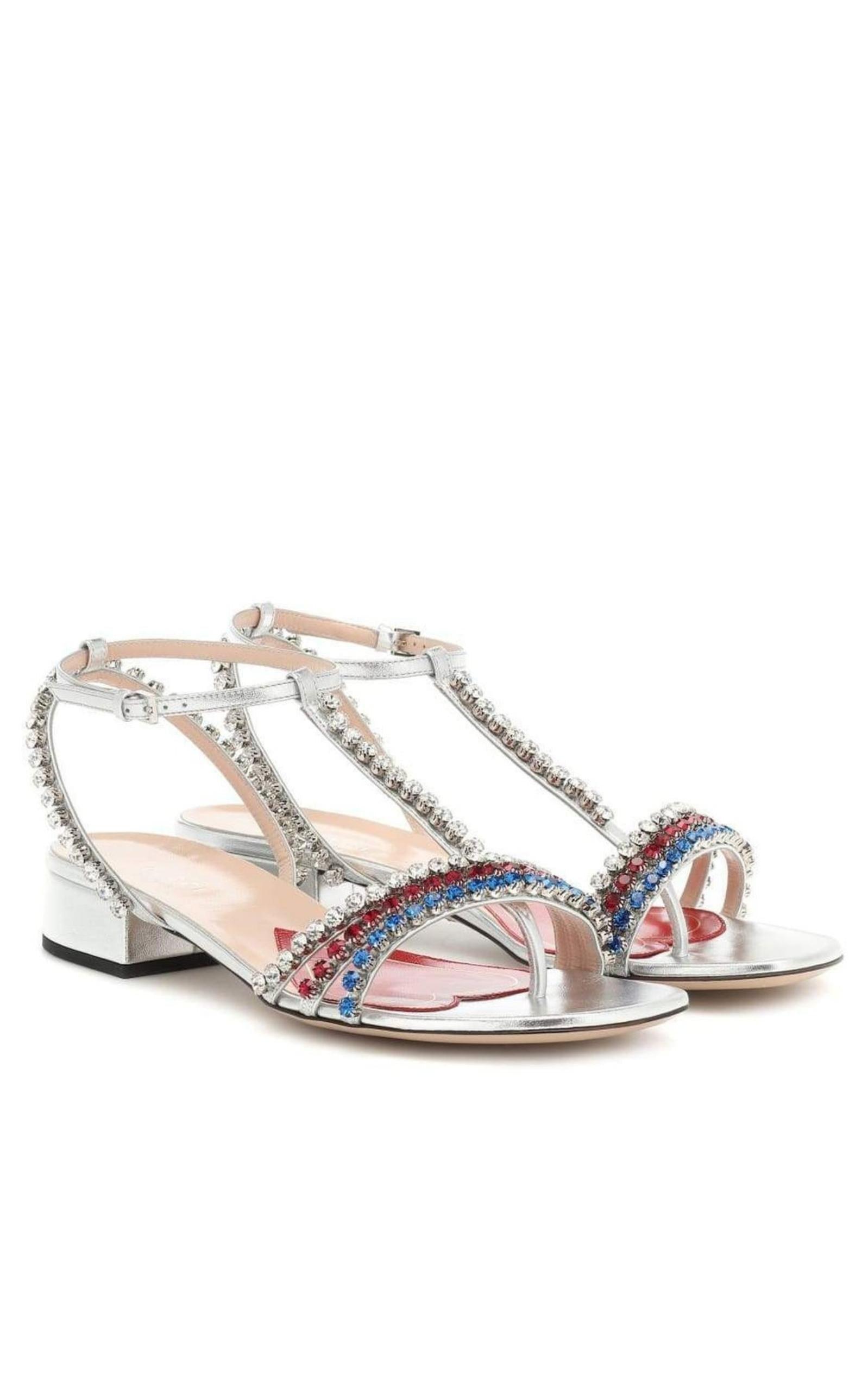 Bertie Embellished Metallic Leather Sandals Gucci