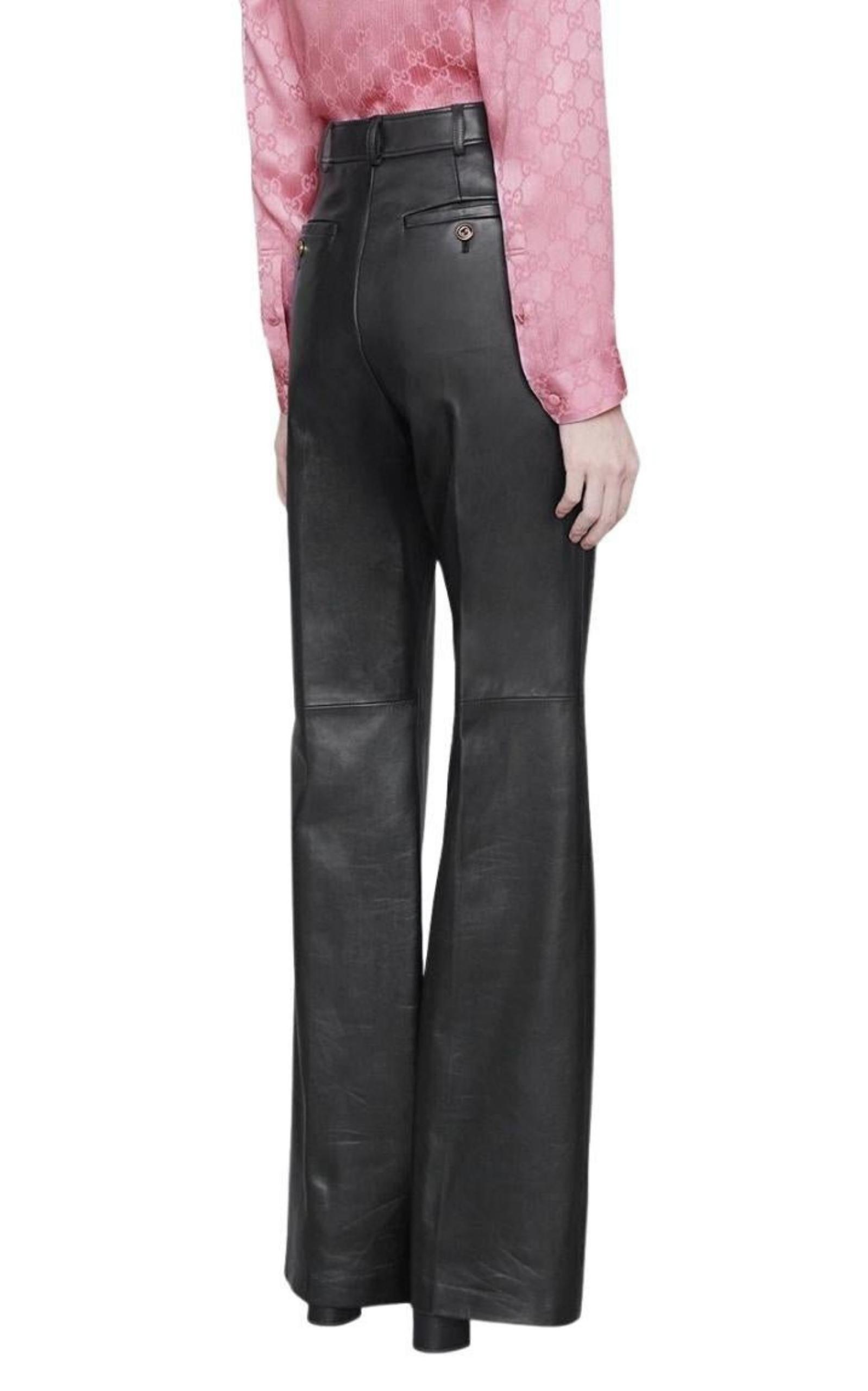 Black Plonge Leather Flare Trousers Gucci