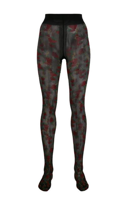 Black Strawberry Logo Horse-bit Tights Gucci