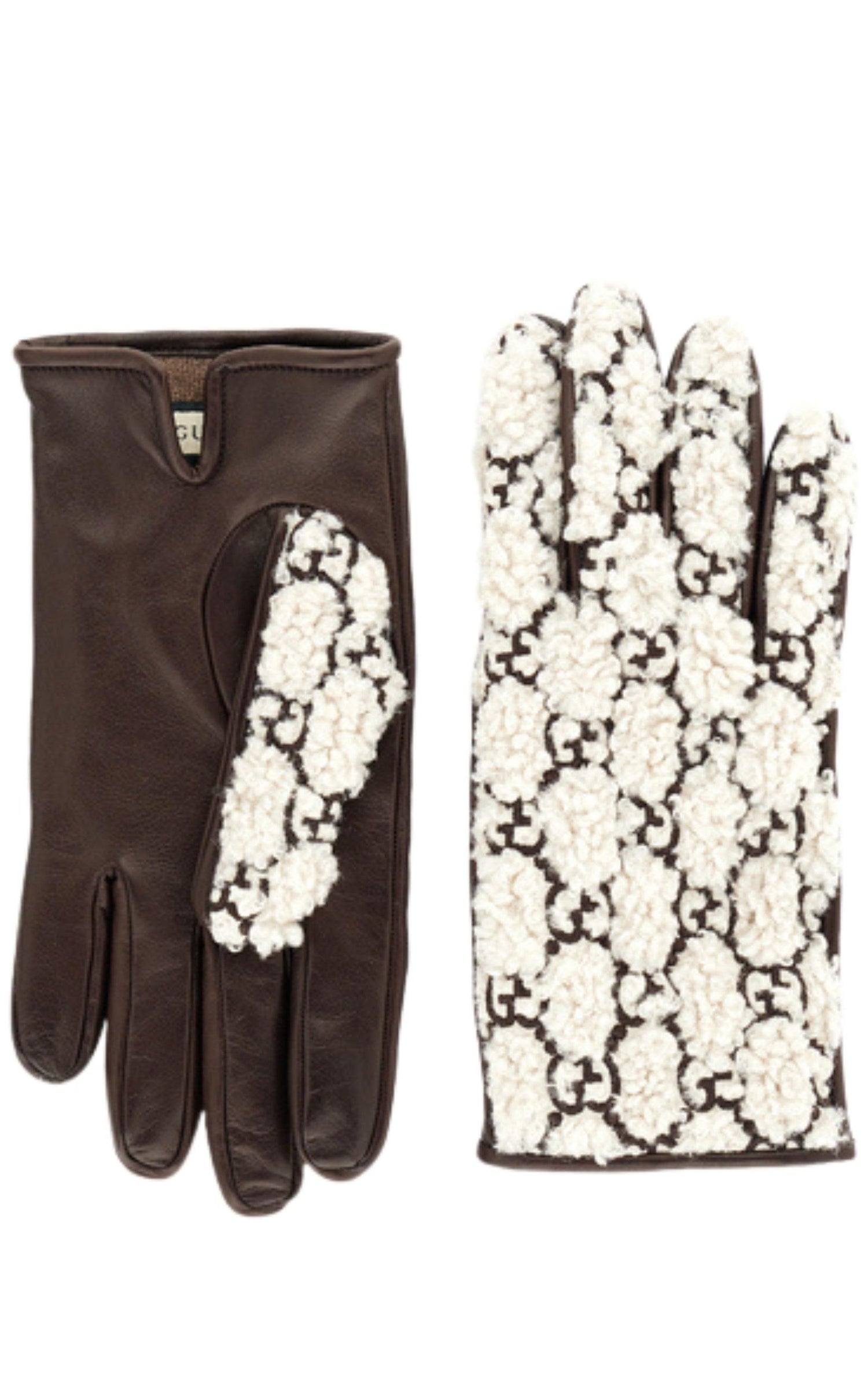 Brown Leather Embossed Monogram GG Gloves Gucci