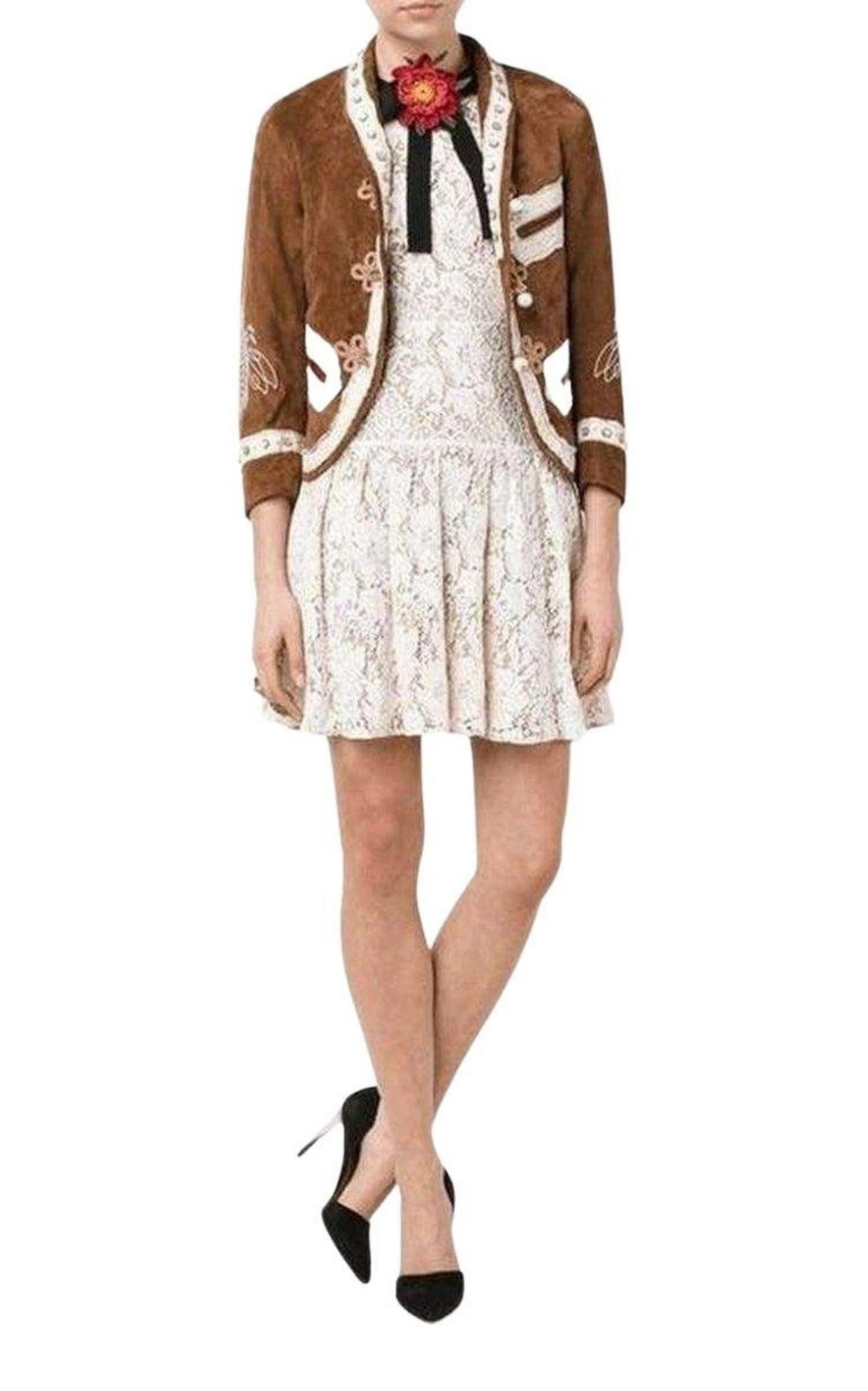 Brown Suede Embroidered Jacket Gucci