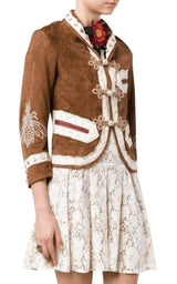 Brown Suede Embroidered Jacket Gucci