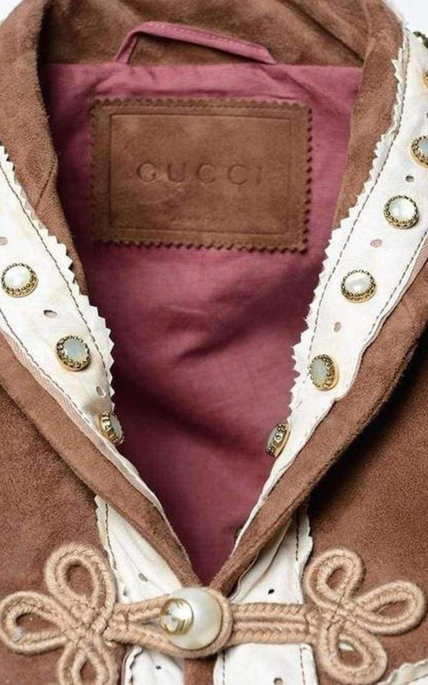 Brown Suede Embroidered Jacket Gucci