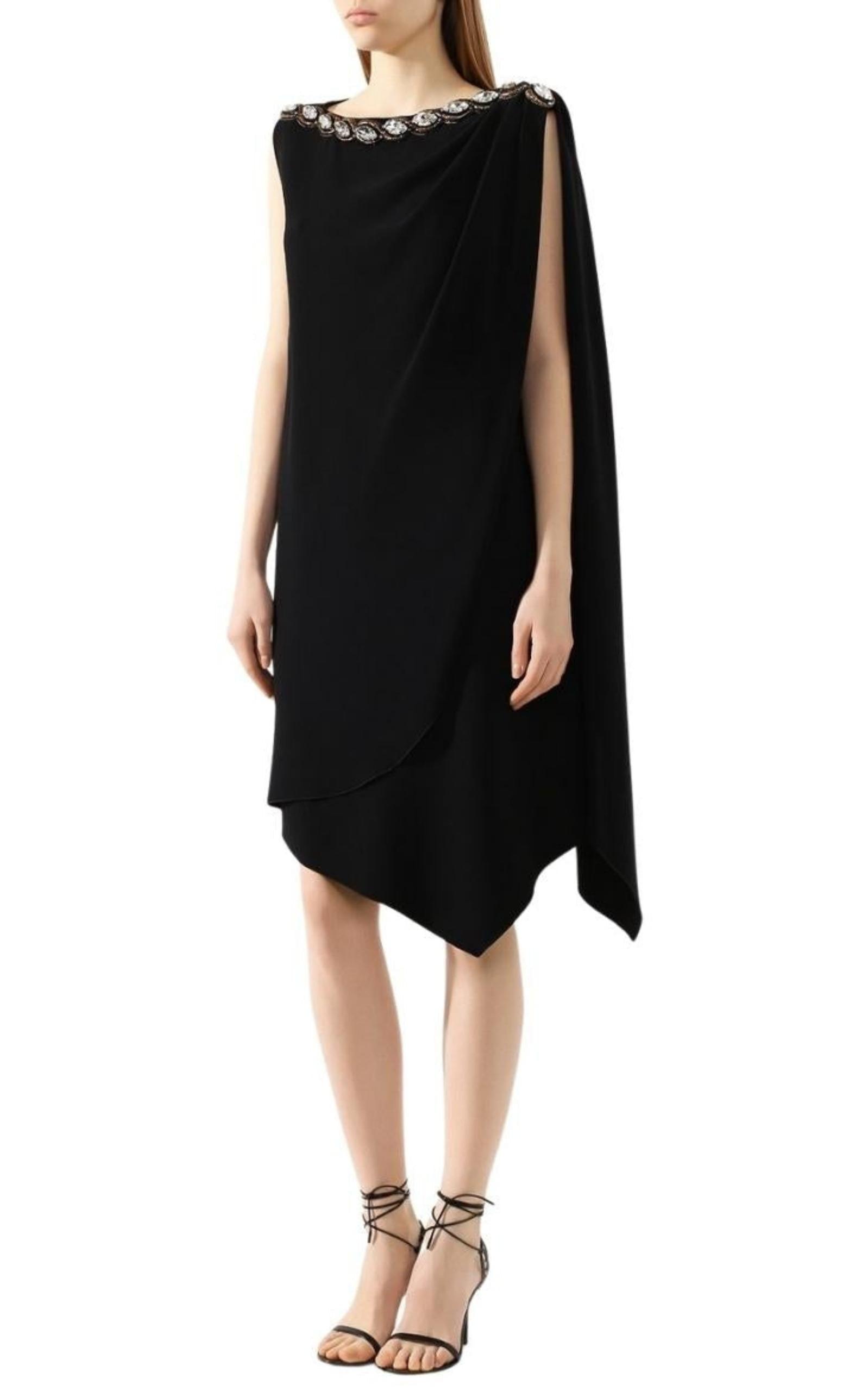 Crystal Embellished Draped Jersey Shift Dress Gucci