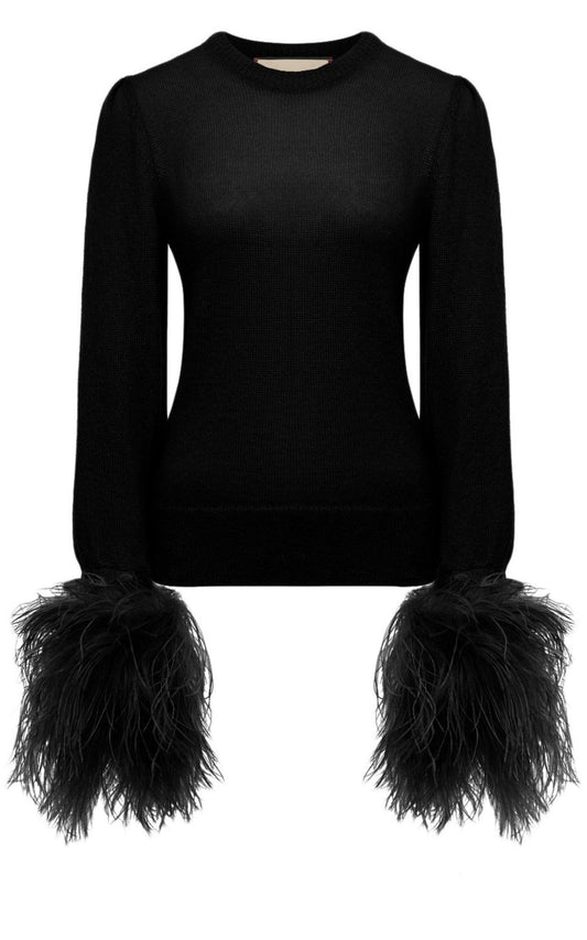 Feather Cuff Crew Sweater Gucci