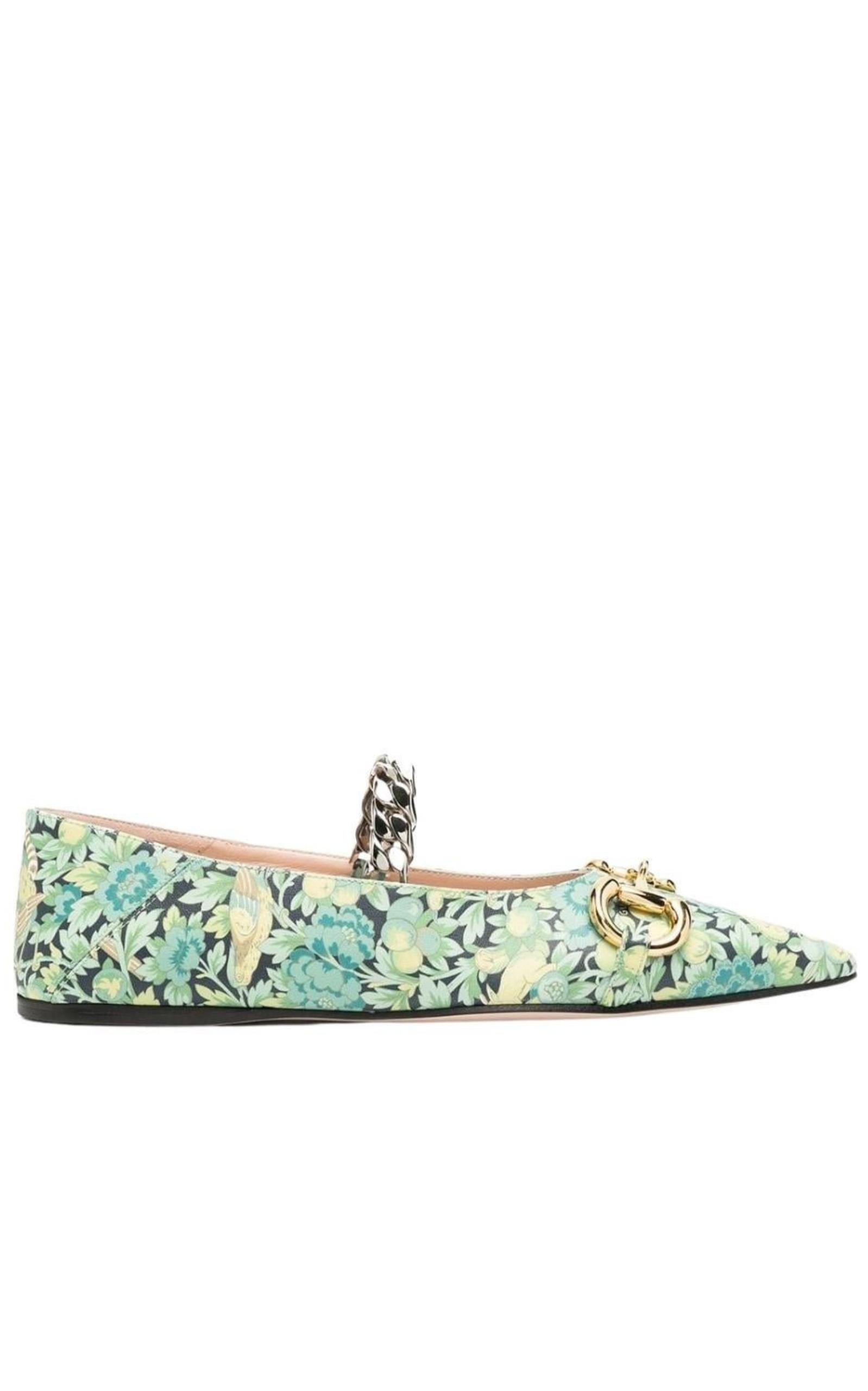 Floral Horsebit Ballerina Shoes Gucci