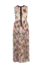 Floral Patterned Pleated Silk Dress Gucci