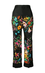 Floral Print Cropped Silk Trousers Pants Gucci