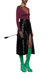 Gucci Front Slit Sequin Embroidered Skirt