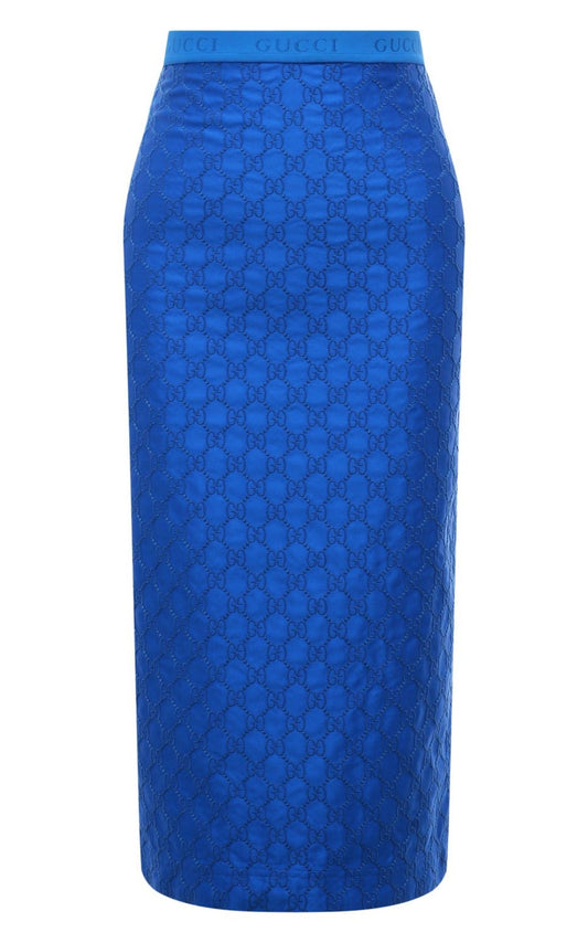 Gg Supreme Blue Silk Skirt Gucci