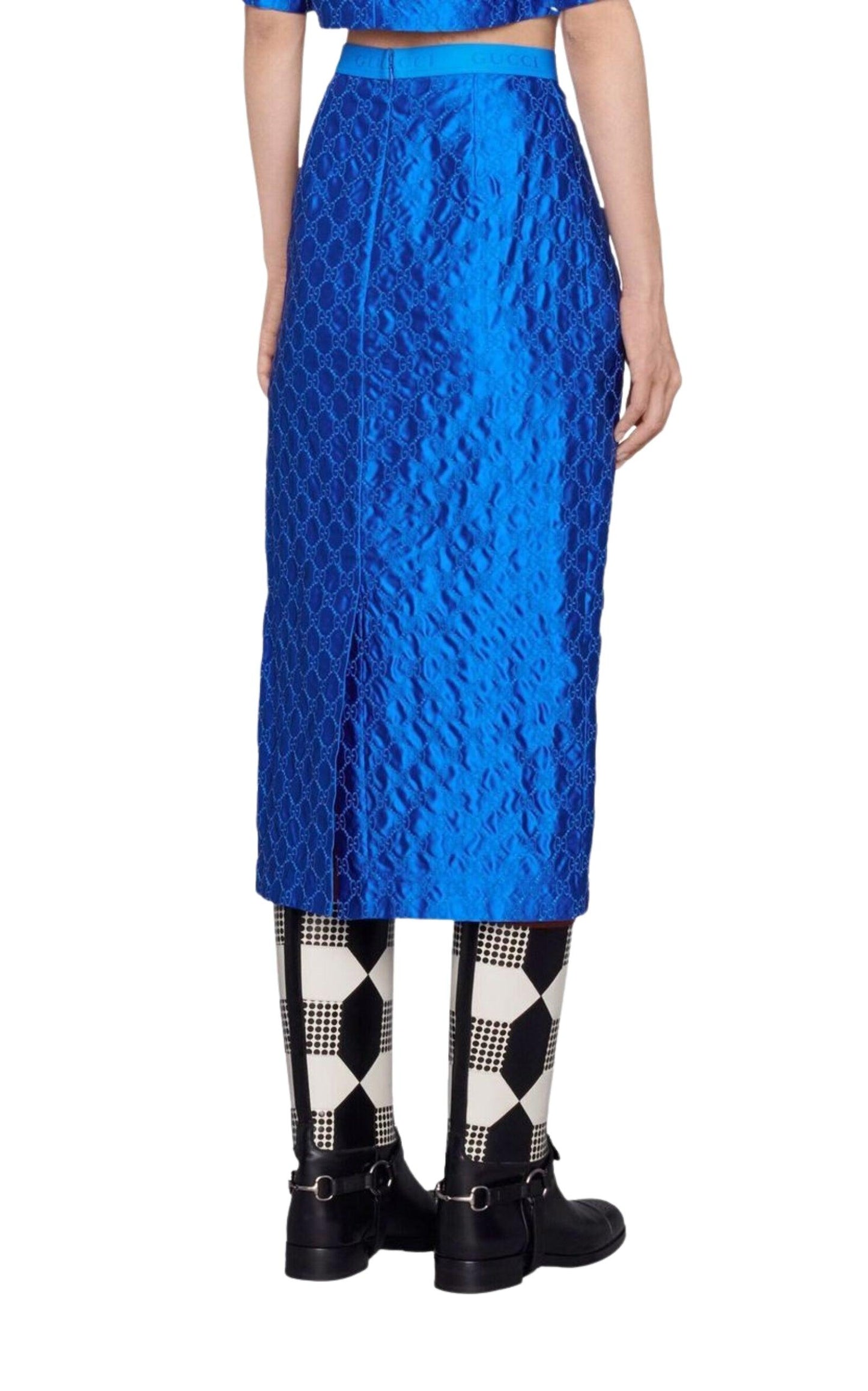 Gg Supreme Blue Silk Skirt Gucci