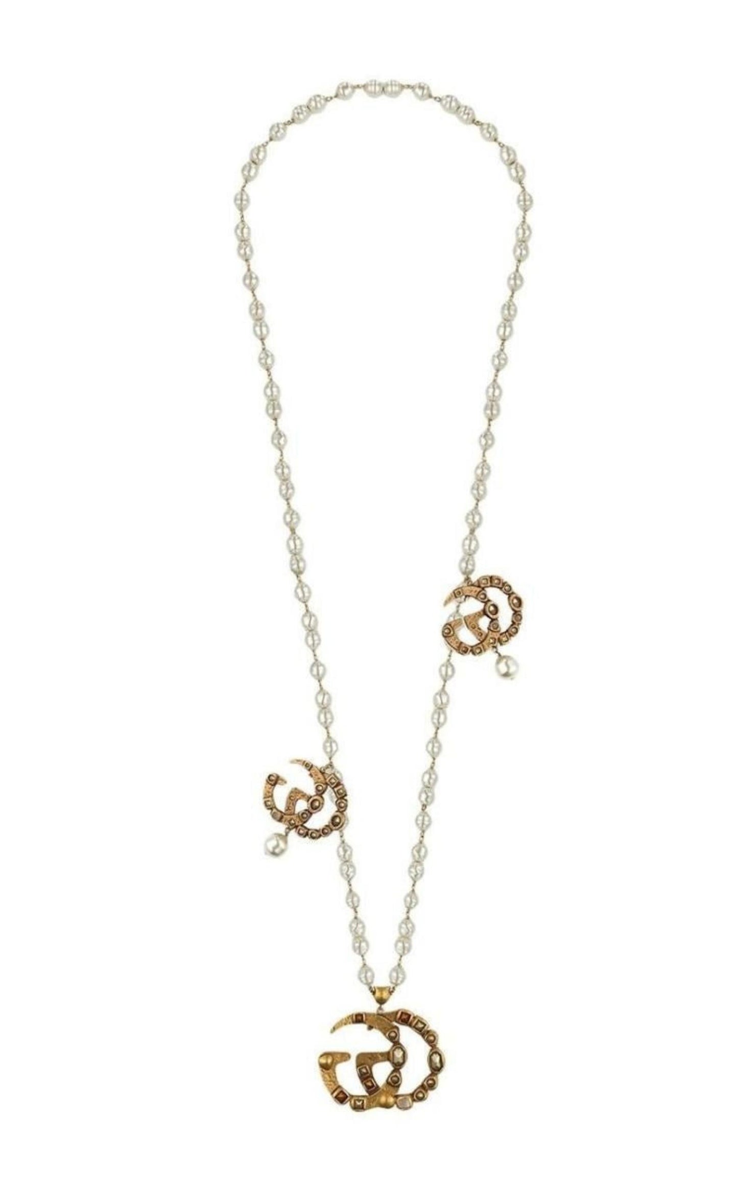 Gold-plated Metal Double G Crystal Necklace Gucci