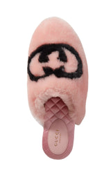 Interlocking G Faux Fur Slippers in Pink Gucci