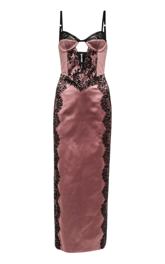 Lace-trimmed Silk Satin Midi Dress Gucci