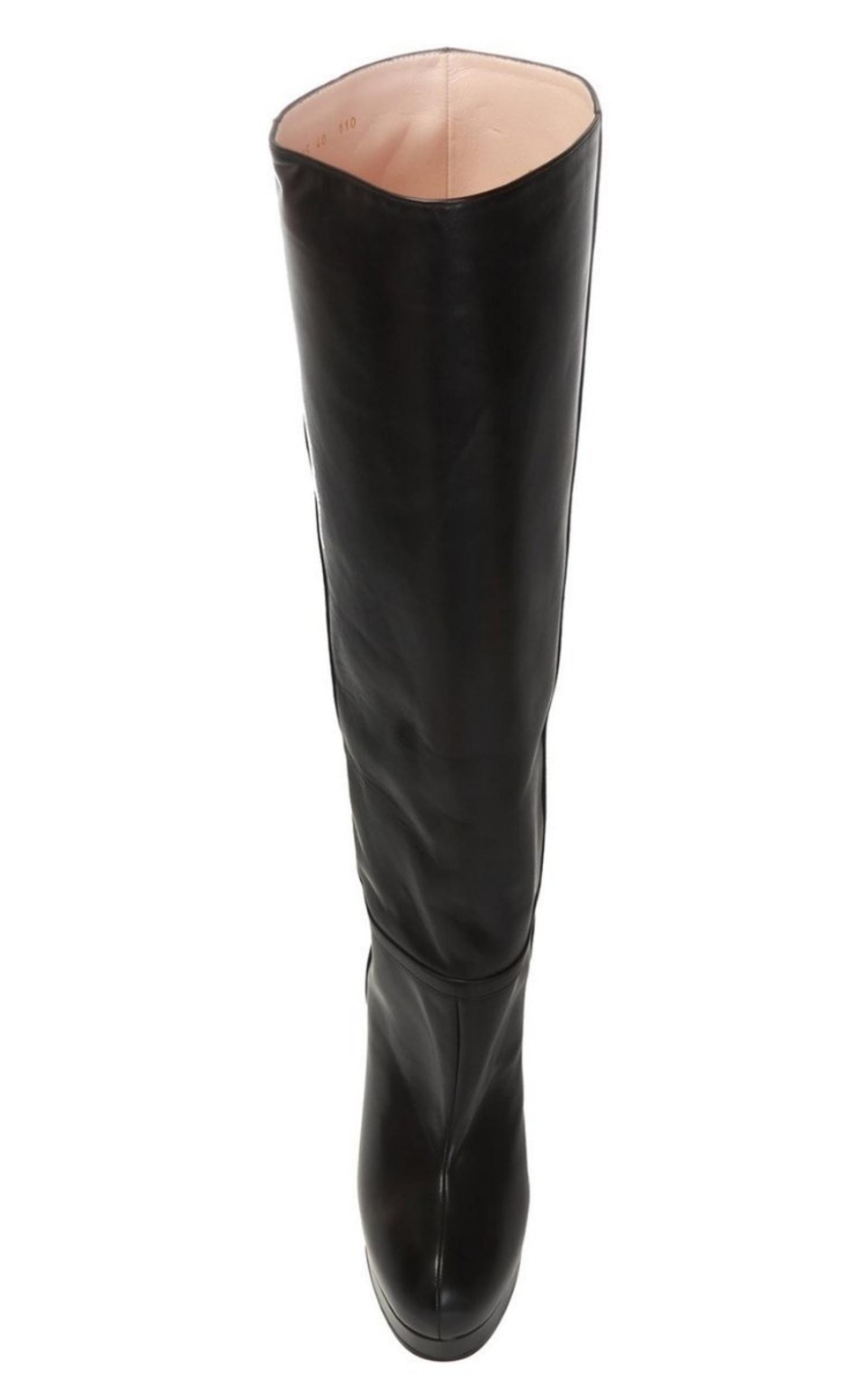 Leather Platform Knee High Boots Gucci