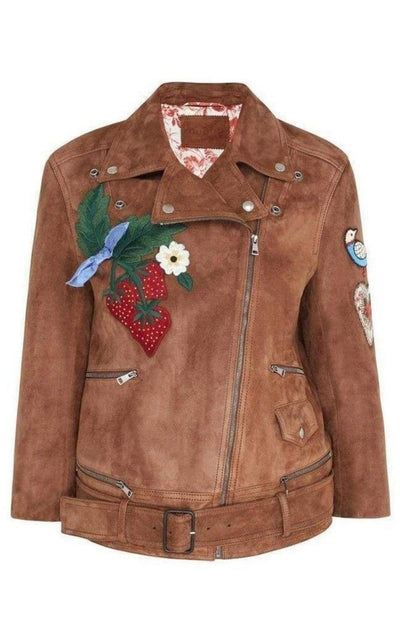 Patches Embroidered Suede Jacket Gucci