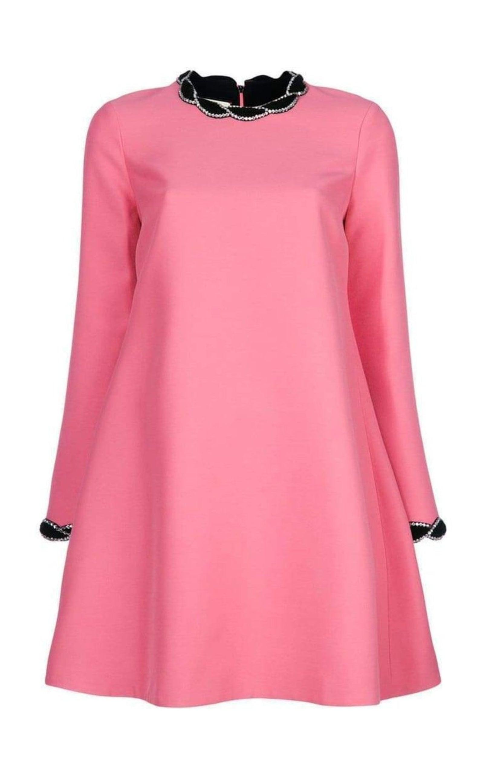 Pink Velvet Trim Dress Gucci