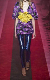 Purple Floral Pattern Silk Dress Gucci