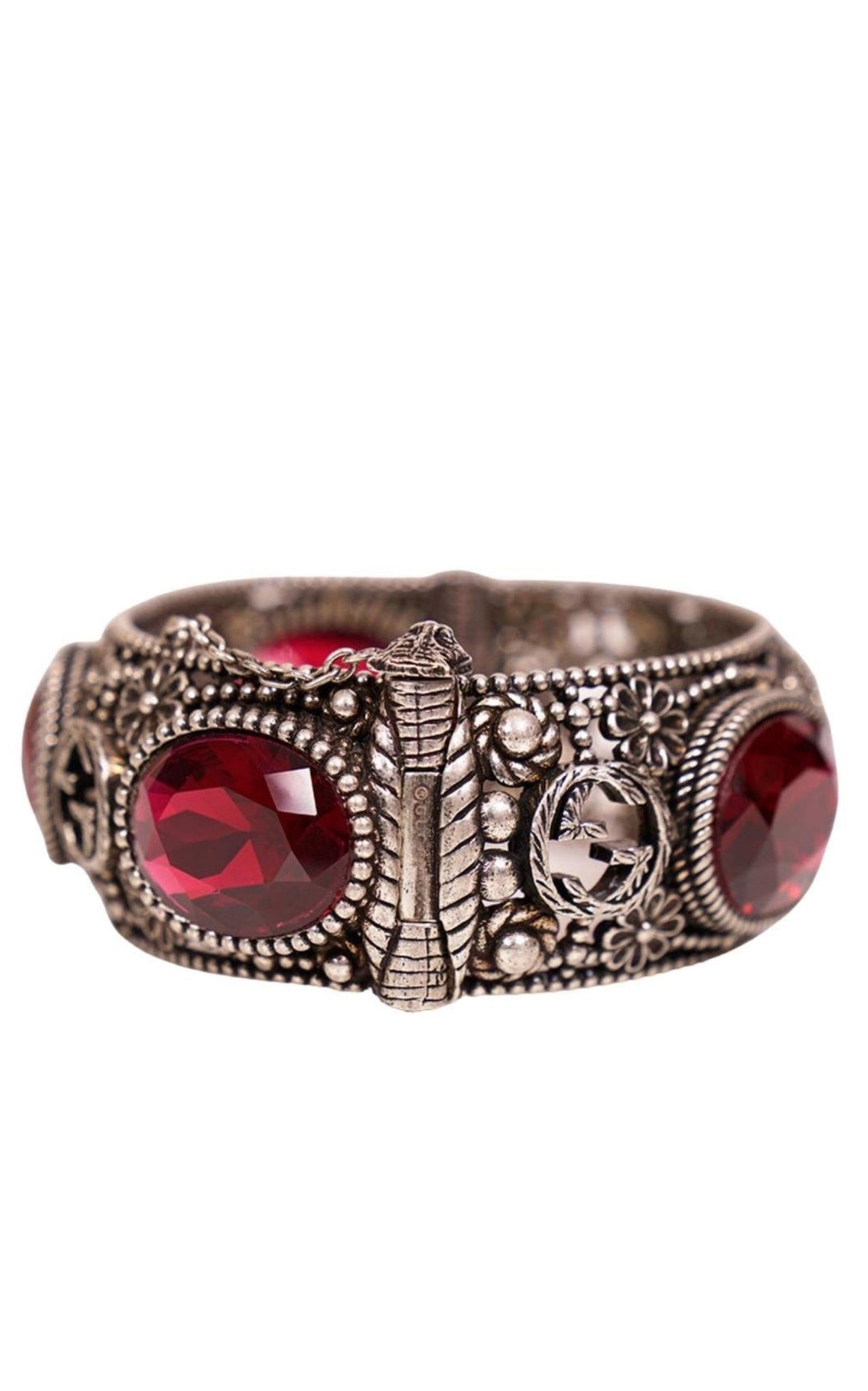 Red Crystal Embellished Sterling Silver Bracelet Gucci