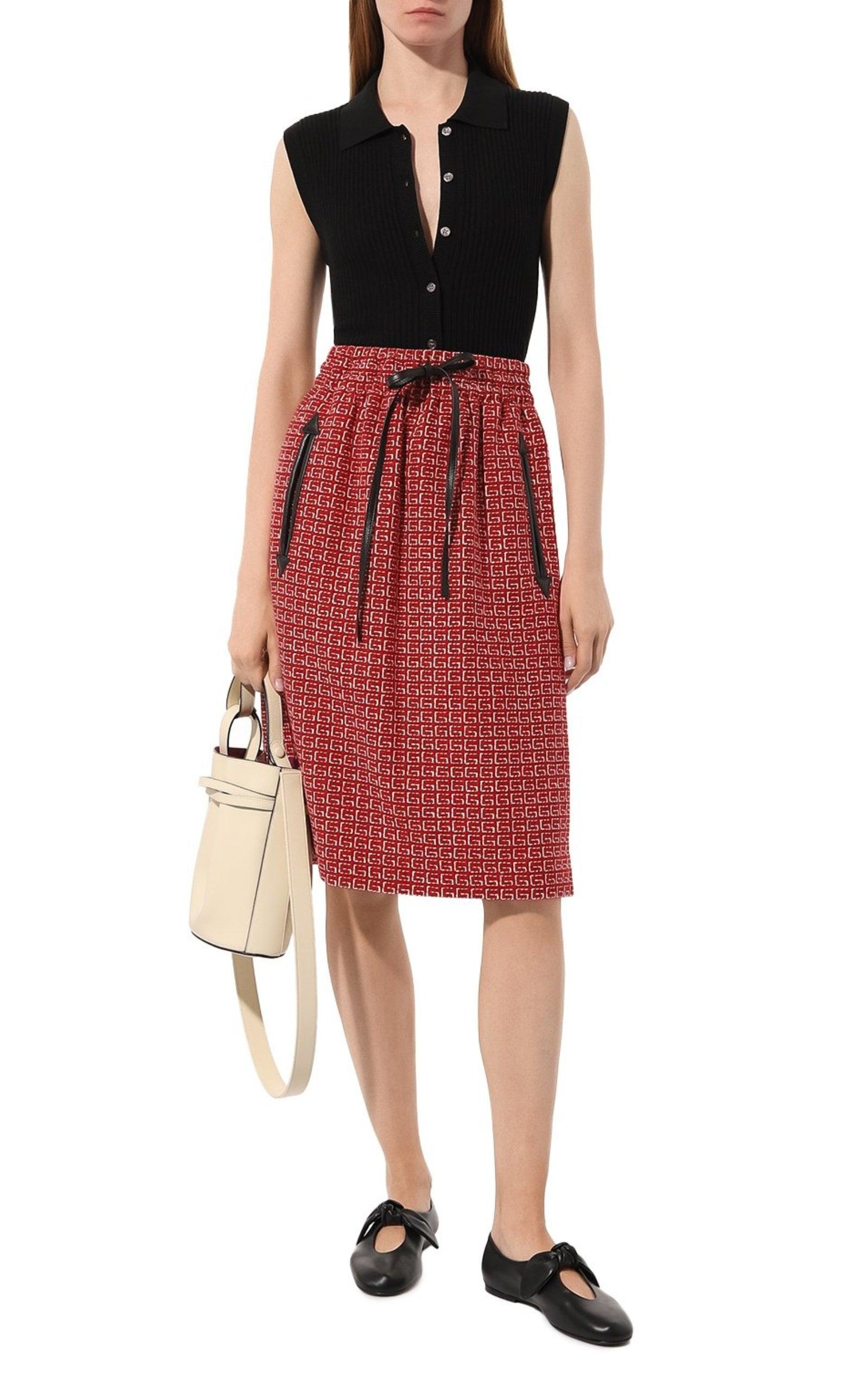 Red Jacquard GG Drawstring Skirt Gucci