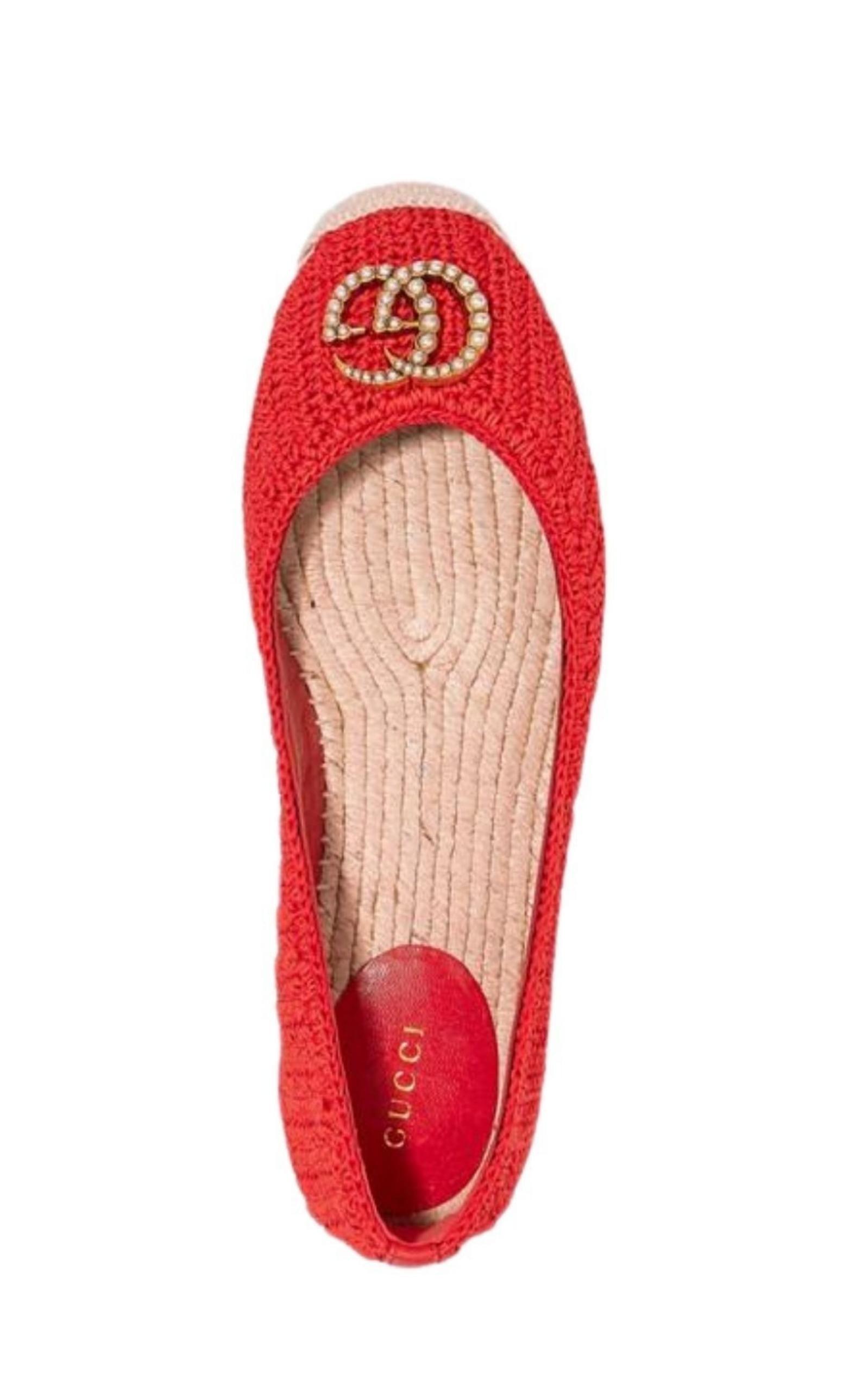 Red Lilibeth GG Faux Pearl-embellished Espadrilles Gucci