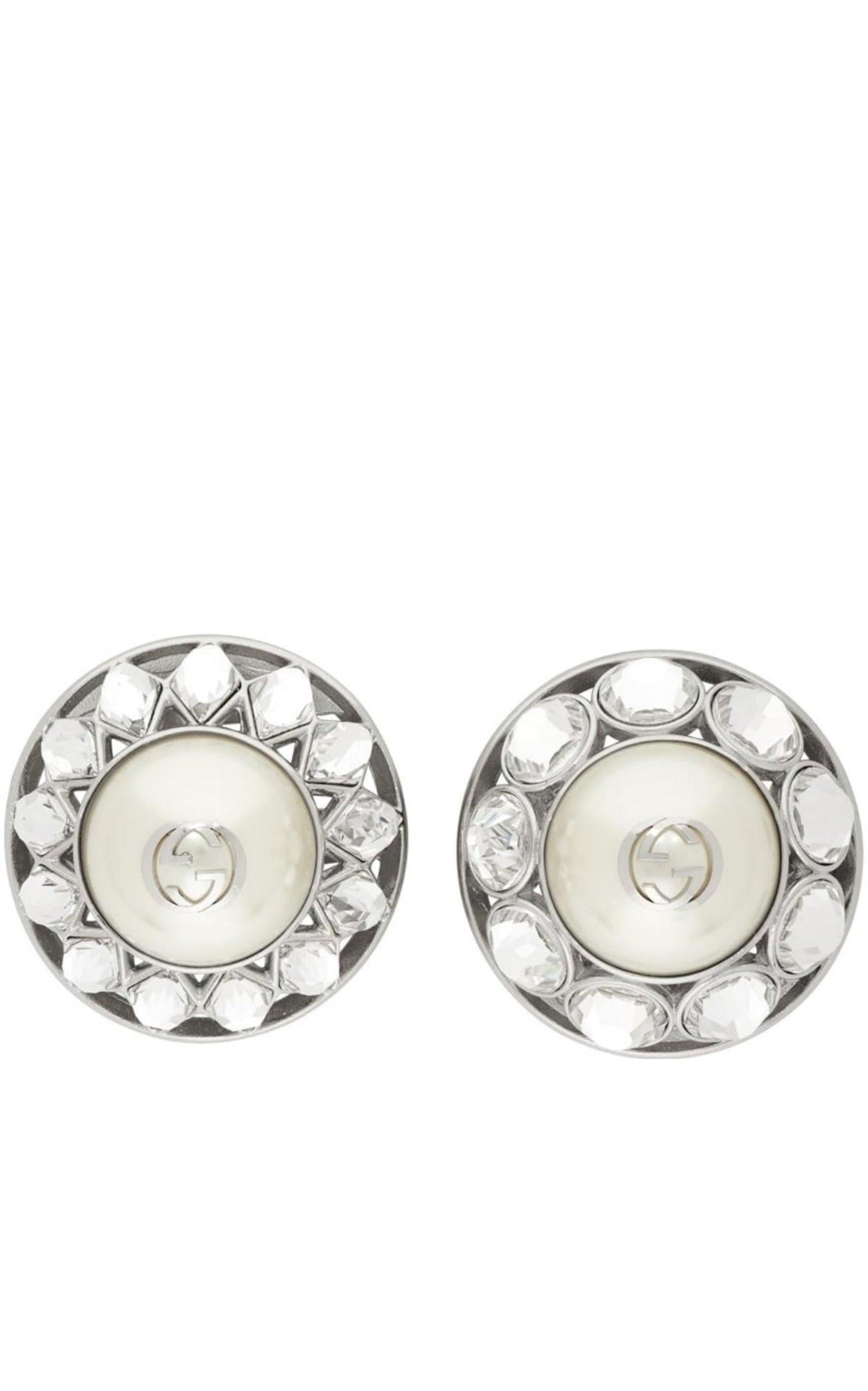 Silver Crystal & Pearl Interlocking G Earrings Gucci