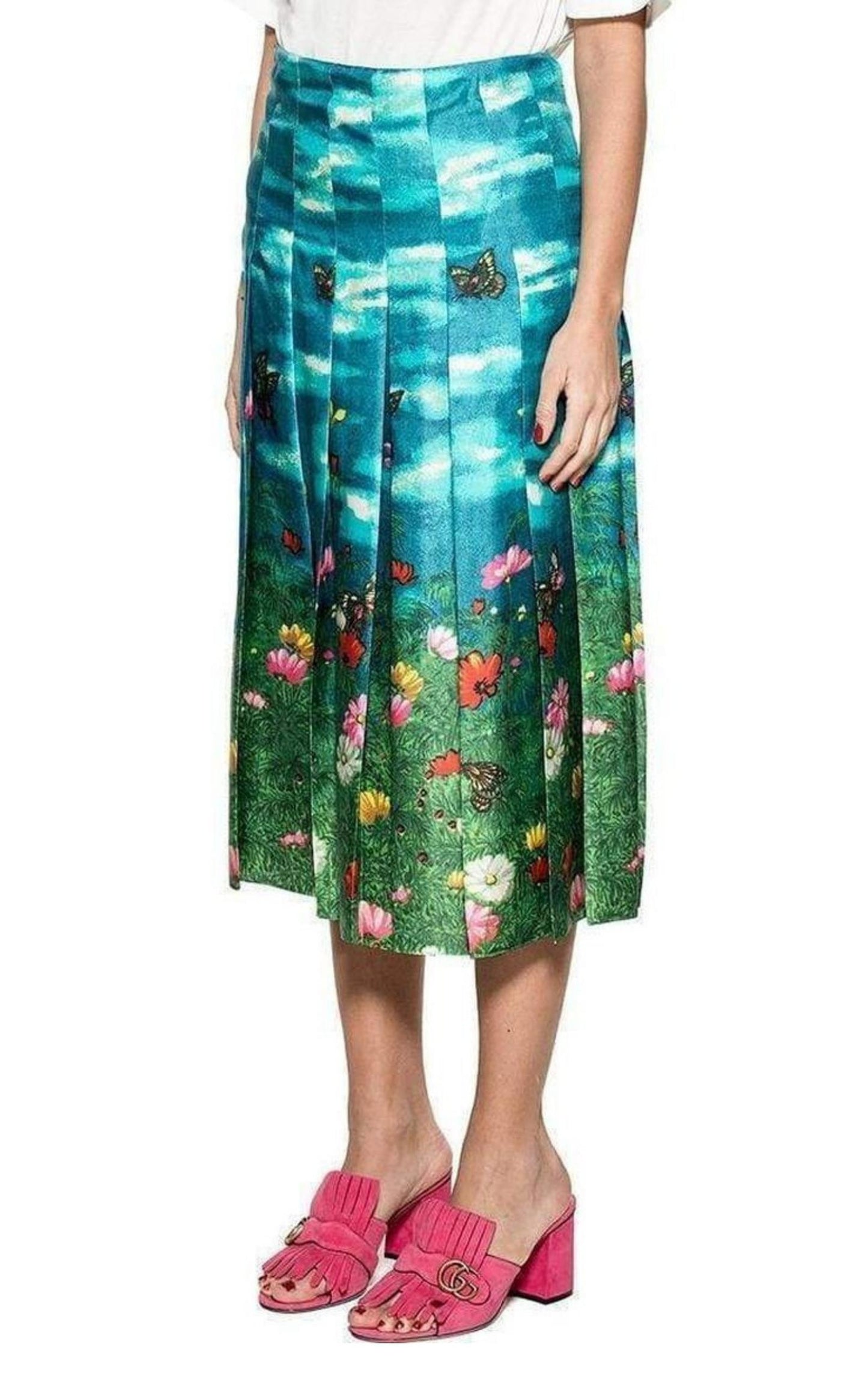 Vita Garden Pleated Silk Skirt Gucci