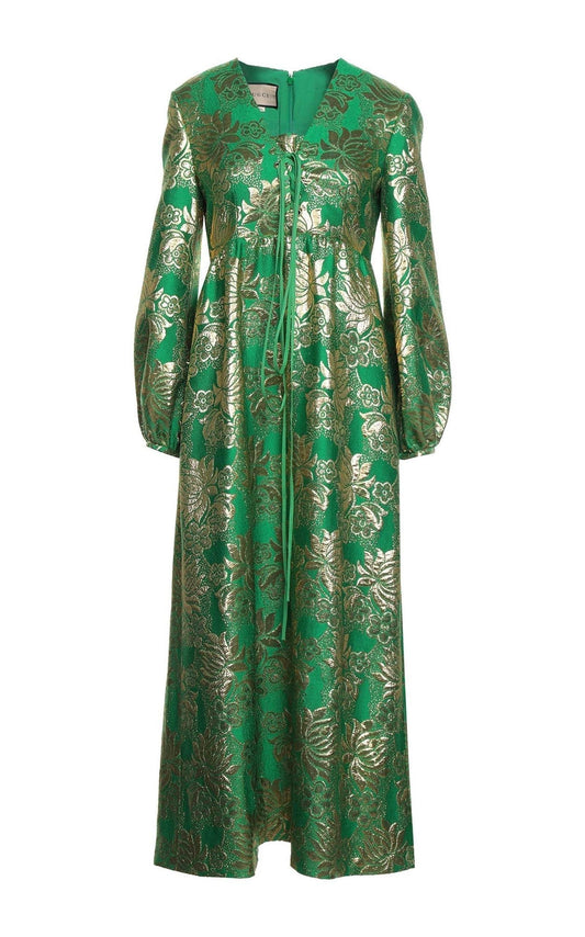 Wool Lamé Floral Jacquard Dress Gucci