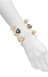 Gold Swarovski Crystal Pearl Cuff Bracelet Helene Zubeldia