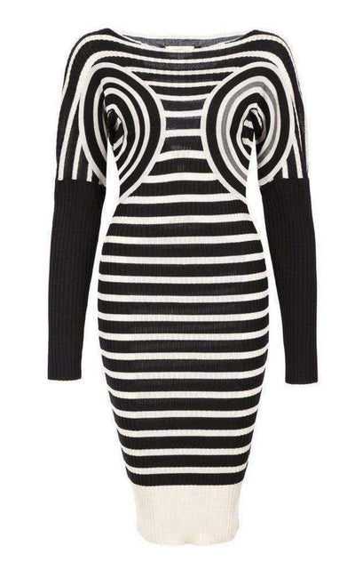 Mixed Wool Striped Optical Illusion Dress Jean Paul Gaultier