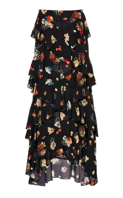 Nina Simone Floral Ruffle Silk Skirt Libertine