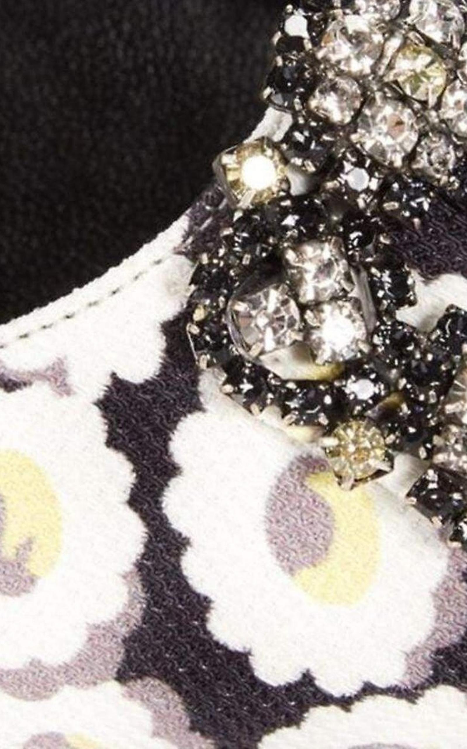 Crystal Brooch Floral Print Flats MANOLO BLAHNIK