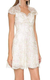 Metallic Lace Cap Sleeve Dress Marchesa Notte