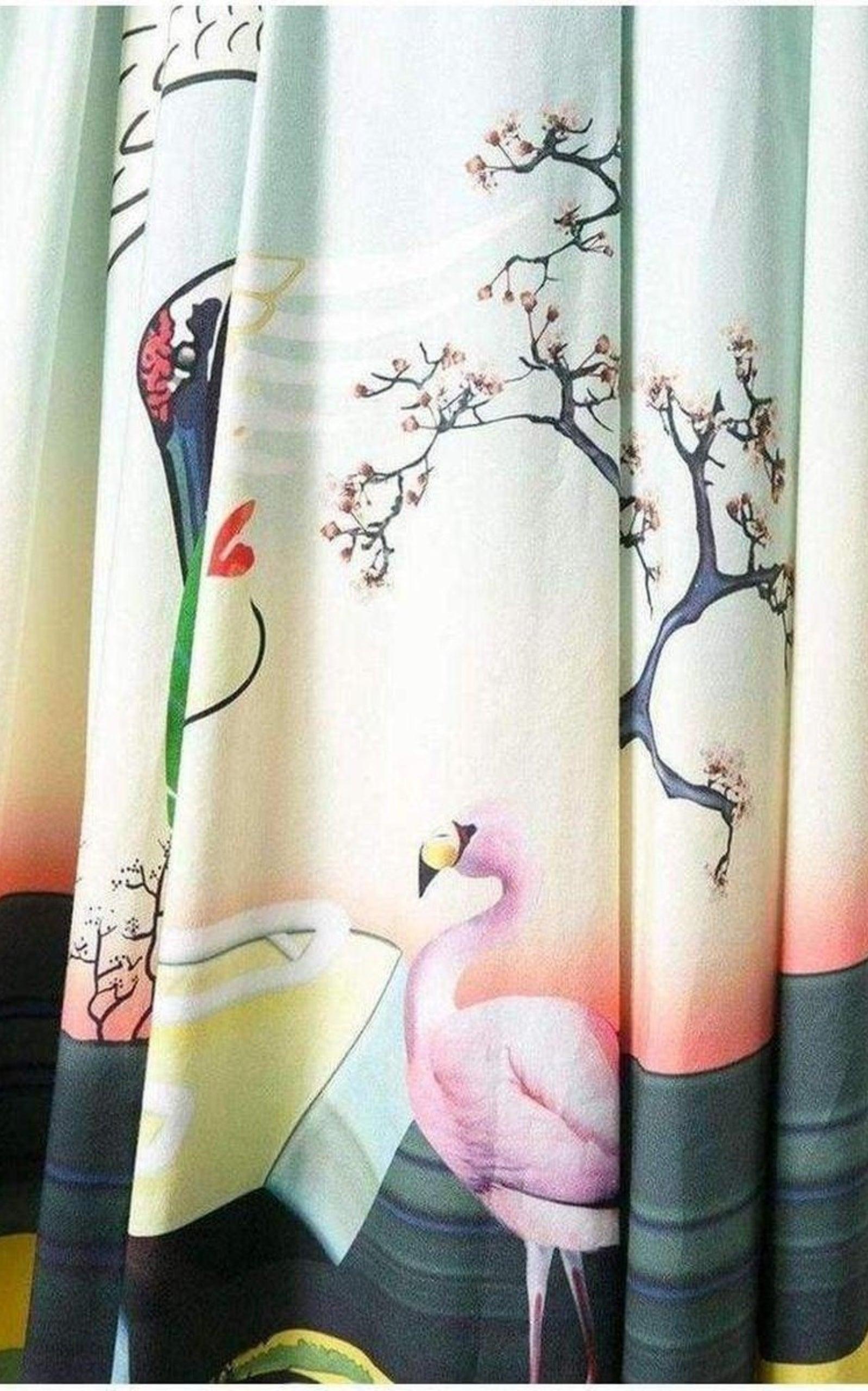 Flamingo Print Cotton Skirt Mary Katrantzou