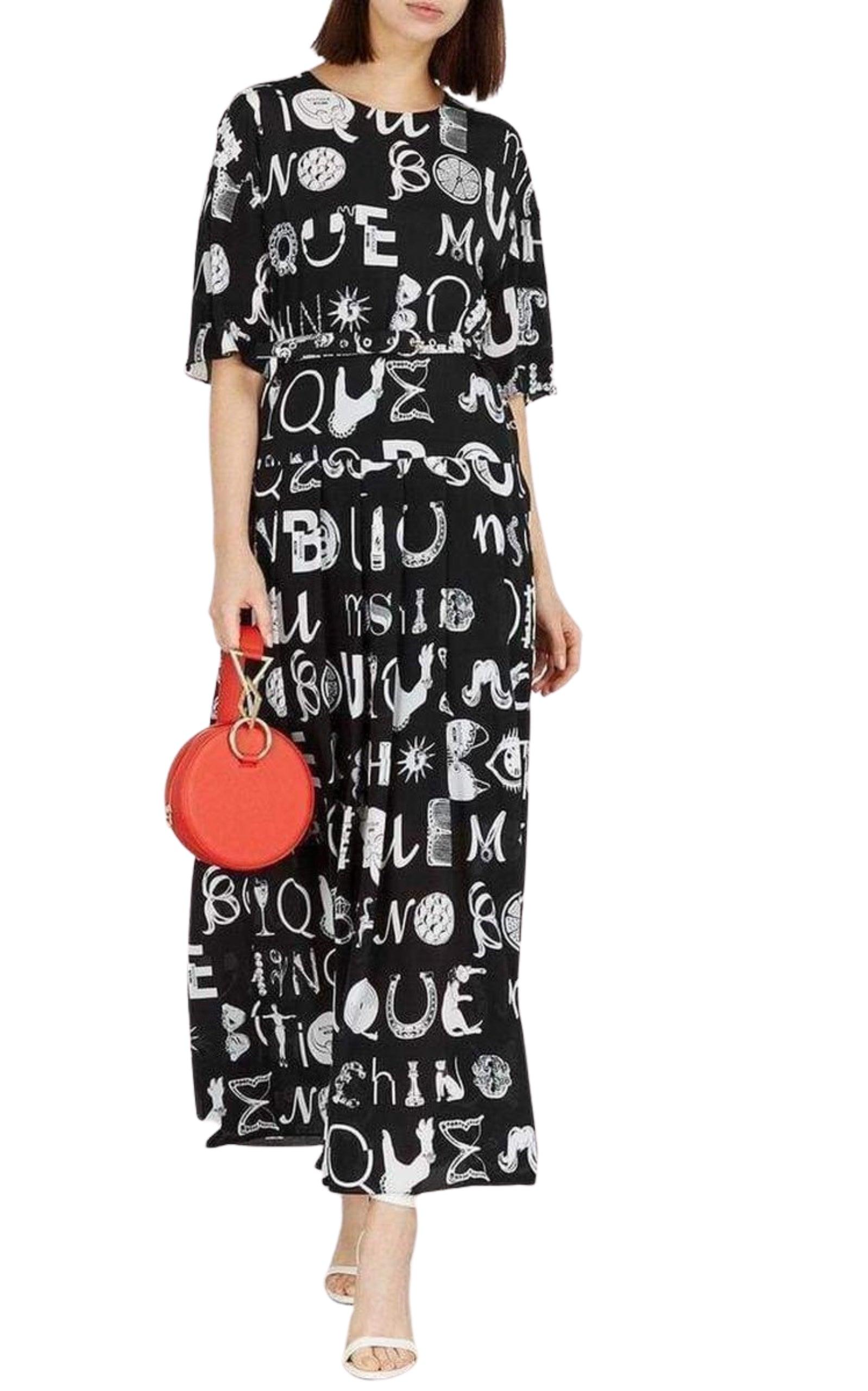 Black Typography-Print Maxi Dress Moschino