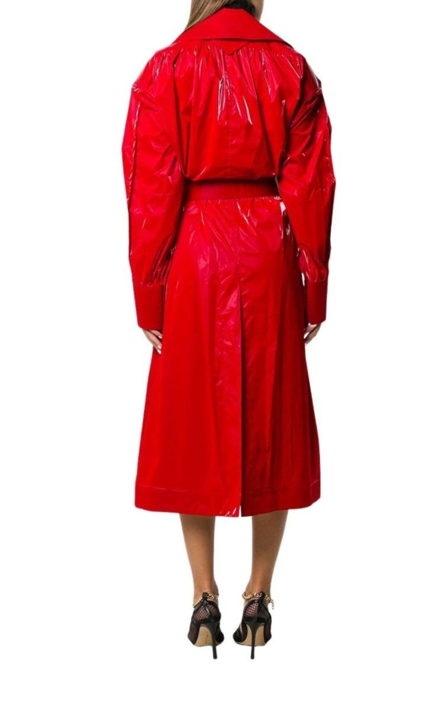 Belted Glossy Red Trench Coat Mugler