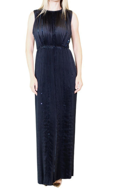 Black Pleated Sequin Embellished Maxi Silk Gown Nina Ricci