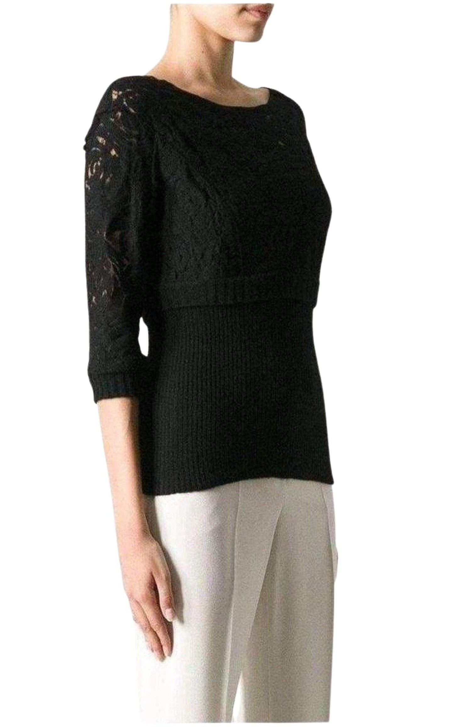 Black Wool Blend Lace Sweater Nina Ricci