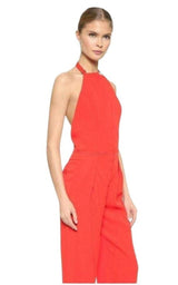 Red Open Back Sleeveless Silk Jumpsuit Nina Ricci